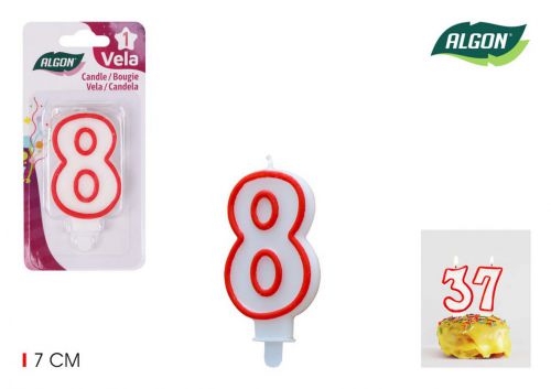 Vela Branca Com Borda Vermelha 7cm N 8 Algon — vista 1