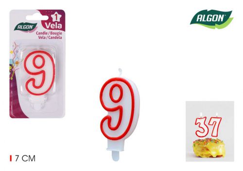 Vela Branca Com Borda Vermelha 7cm N 9 Algon — vista 1