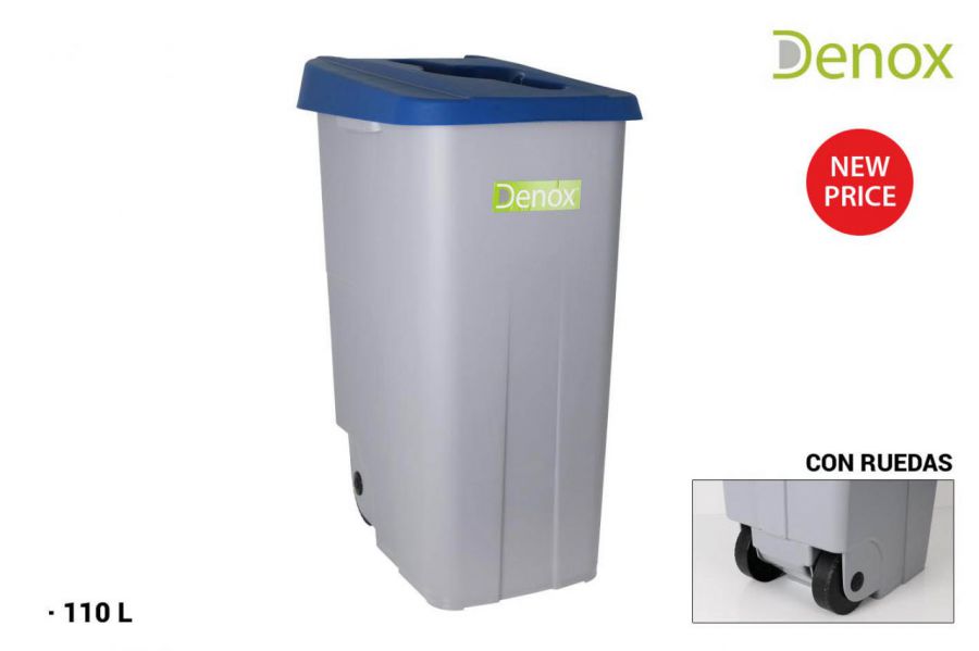 Cubo Basura Reciclaje 110l. Abierto Azul Denox