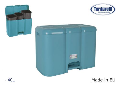 Lixeira Tripla Com Tampa 40l Patty Blue Dolphin