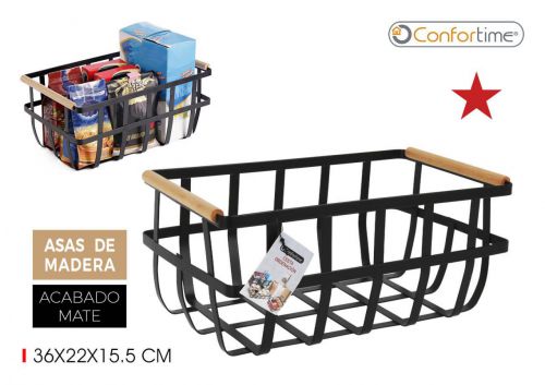 Cesta Armazenamento Metal/Madeira Confortime