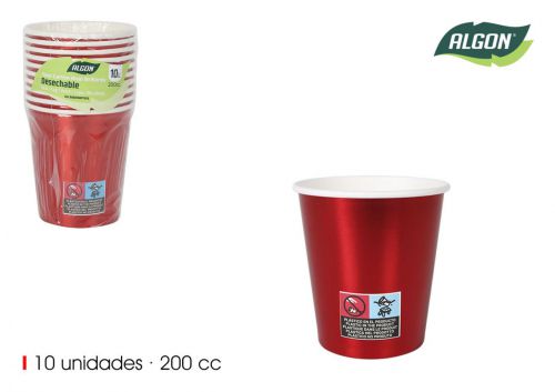 Set10 Copo De Cartao Vermelho Brilhante 200cc Alg