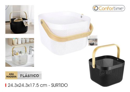 Cesto Multiusos Com Pega De Madeira Confortime