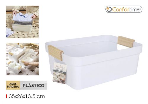 Cesto Multiusos Com Pega De Madeira Confortime