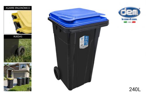 Cubo Basura Con Tapa 240 Lt. Negro/Azul Dem