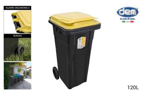 Cubo Basura Con Tapa 120 Lt. Negro/Amarillo Dem