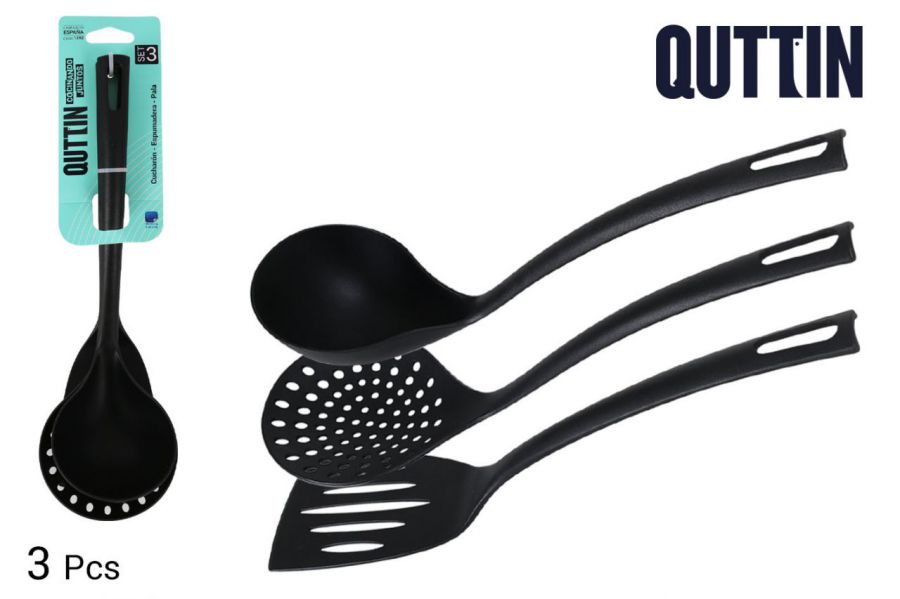 Set 3 Utensilios Nylon Quttin Negro — referência QT-6249993A