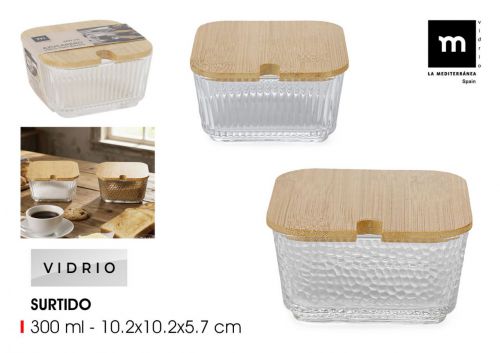 Açucareiro De Vidro Com Tampa De Bambu La Mediterr — referência BY03030179642