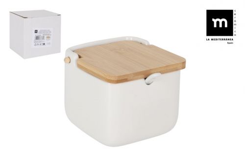 Azucarero Tapa Bambu Y Cuchara 9.59.58.5cm