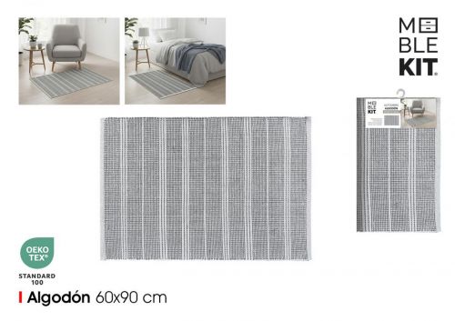 Tapete De Algodao 60x90cm Cinza E Branco Moblekit — vista 1