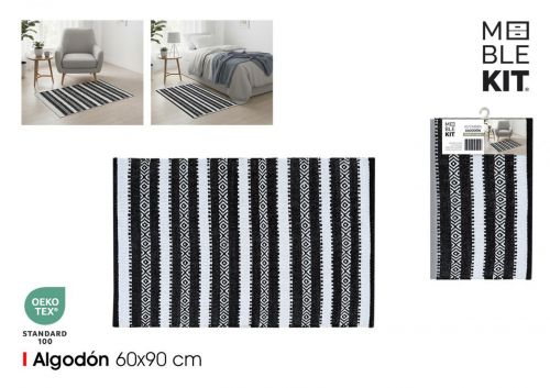Tapete De Algodao 60x90cm Preto E Branco Moblekit — referência BY03039980078