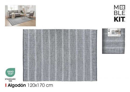 Tapete De Algodao 120x170cm Cinza E Branco Mobleki — vista 1