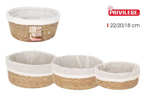 Conjunto 3 Cestos Vime Redondos 22/20/18 Cm C/Tec — referência 36505RDS3