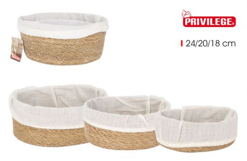Conjunto 3 Cestos Vime Ovais 24/20/18 Cm C/Tecido — vista 1