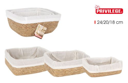 Conjunto 3 Cestos Vime Retangulares C/Tecido