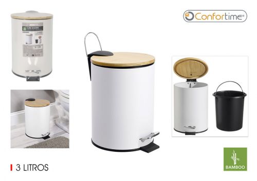 Caixote Do Lixo Metalico Com Pedal E Tampa De Bamb — vista 1