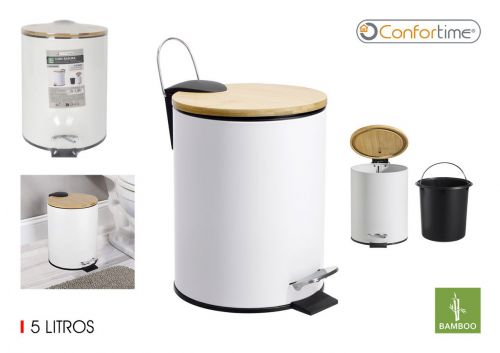 Caixote Do Lixo Metalico Com Pedal E Tampa De Bamb — referência BY01093280412