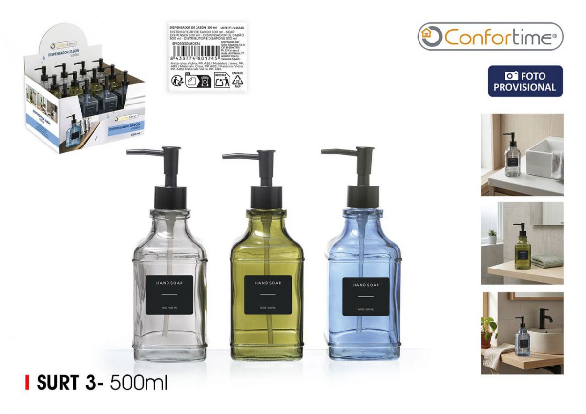 Dispensador Jabon Vidrio 500ml Confortime — referência BY03030480124