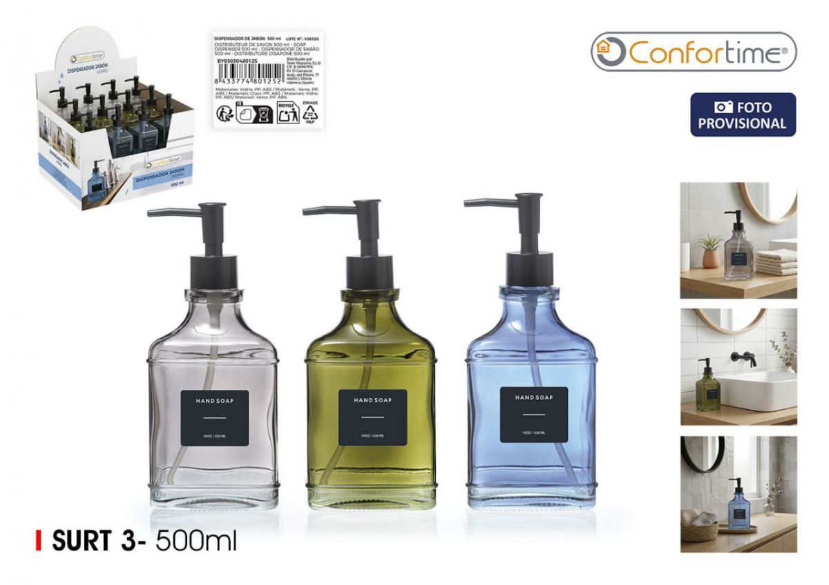 Dispensador Jabon Vidrio 500ml Confortime — referência BY03030480125