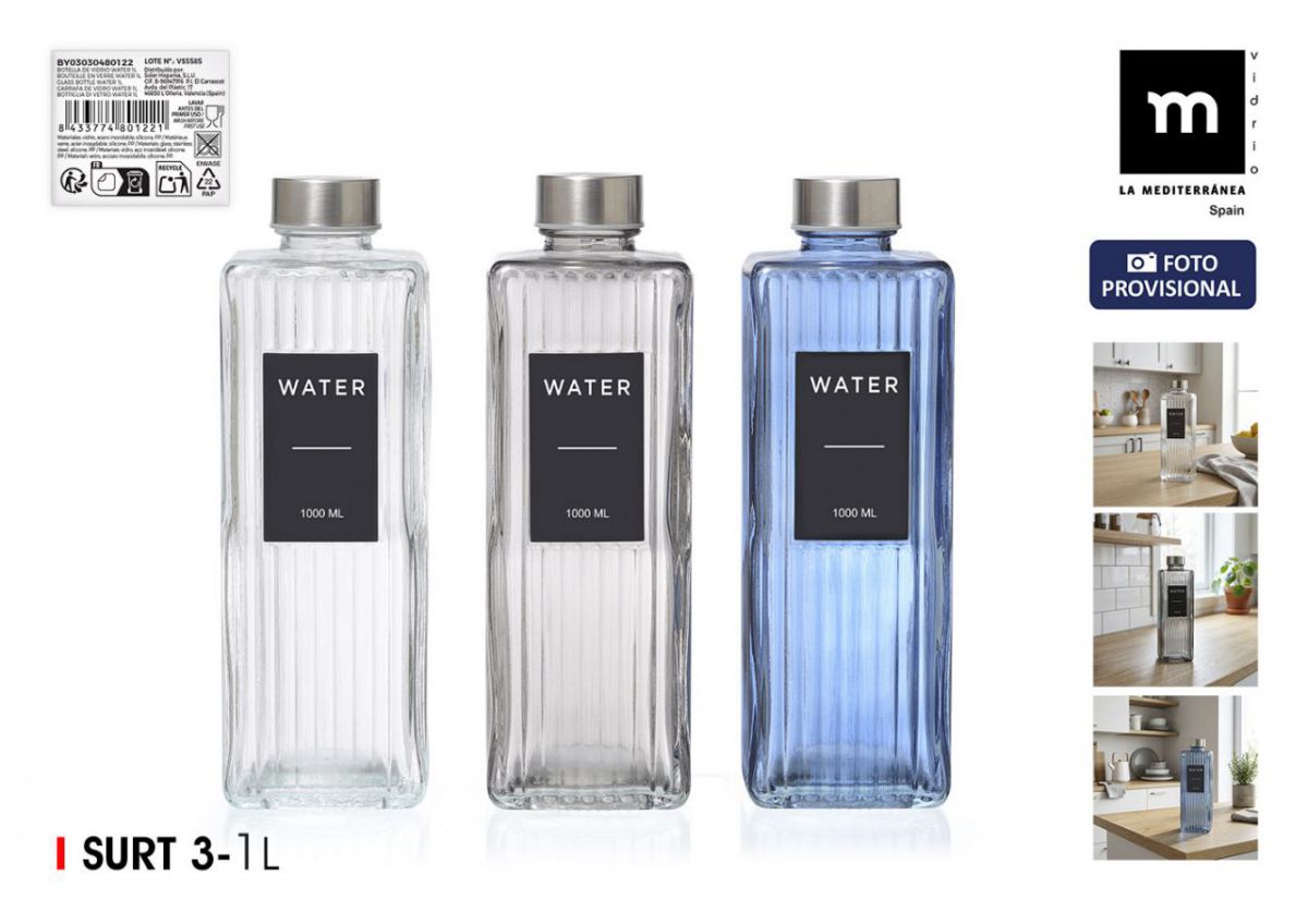 Botella Vidrio Water T/Acero 1l 3s La Mediterran — referência BY03030480122