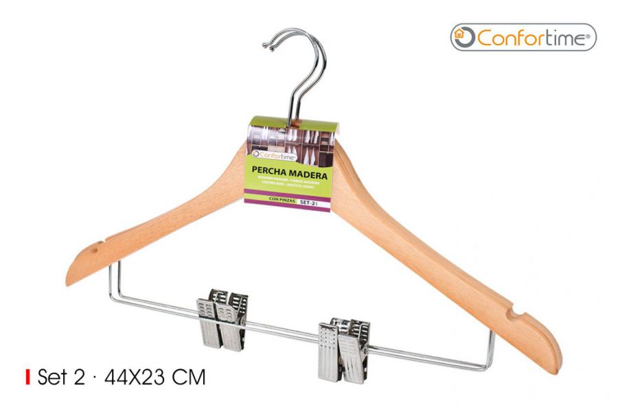 Set2 Cabides Madeira C/Pincas Confortime — referência BY01031568786