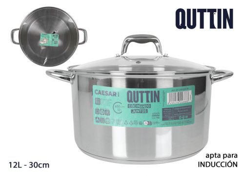 Panela Aço Induçao 30cm/12l/0.8mm+c/T Ne — referência QT-269430-1A