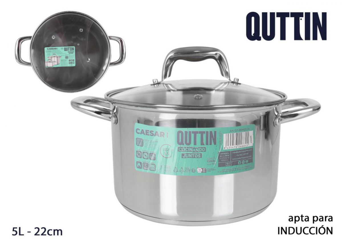 Panela Aço Induçao 22cm/5.5l/0.8mm+c/T N — referência QT-269422-1A