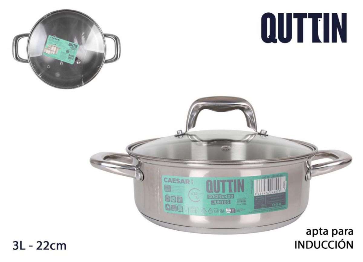 Panela Aço Induçao 22cm/3l/0.8mm+c/T New — referência QT-269322-1A
