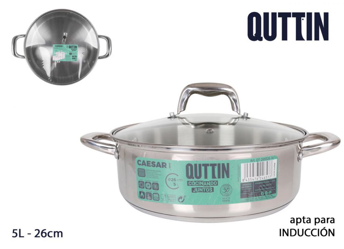 Panela Aço Induçao 26cm/5l/0.8mm+c/T New — referência QT-269326-1A