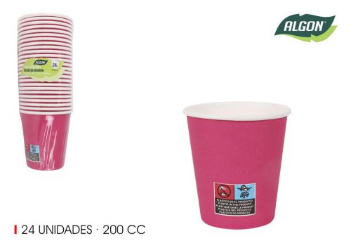 Set24 Copo De Cart+o Fucsia 200cc Algon
