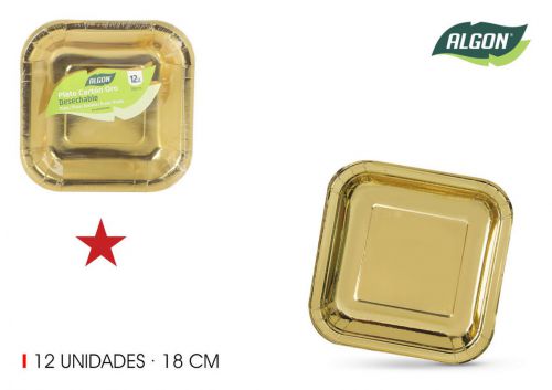 Set12 Placa De Cartao Quadrado De Ouro 18cm Algon