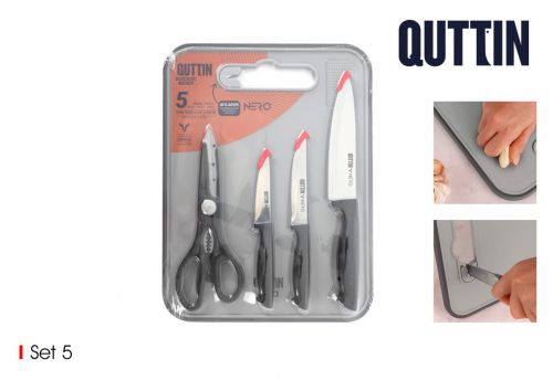 Conjunto De 5 Peças Com Facas Tesoura E Tábua De