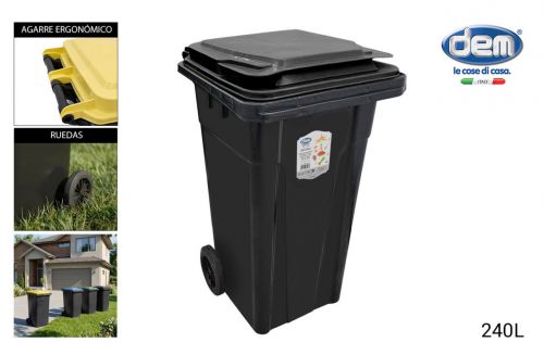 Cubo Basura Con Tapa 240 Lt. Negro Dem