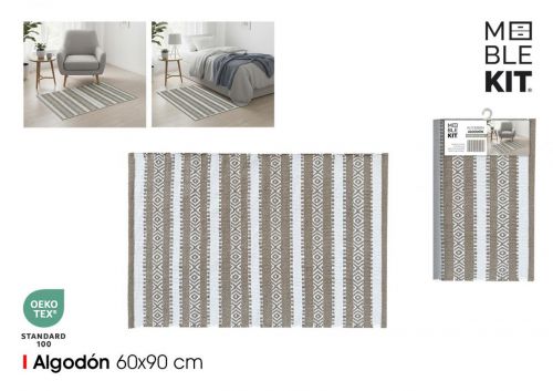 Tapete De Algodao 60x90cm Bege E Branco Moblekit