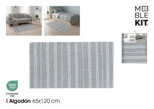 Tapete De Algodao 65x120cm Cinza E Branco Moblekit