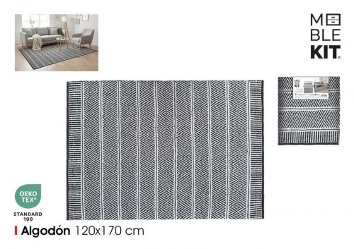 Tapete De Algodao 120x170cm Preto E Branco Mobleki